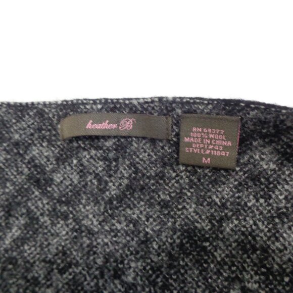 Heather‎ B 100% Wool Sweater Jacket Velvet Tie Waist Diamond Black Gray Size M - Picture 4 of 7